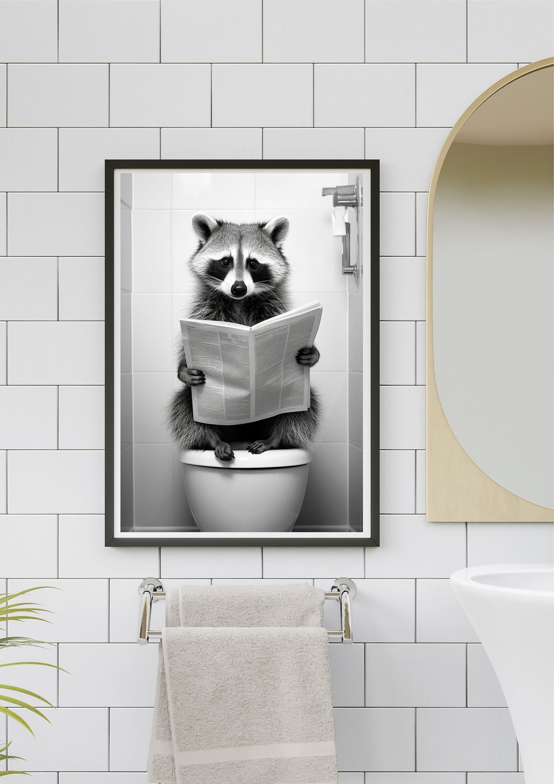 Raccoon Toilet Art Poster | Comical Literacy | Animal Art Print | Funny ...