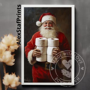 Divertenti decorazioni per il bagno di Babbo Natale con vibrazioni natalizie vintage, perfette per l'arredamento del tuo bagno. Include Babbo Natale in bagno, Babbo Natale in bagno Art