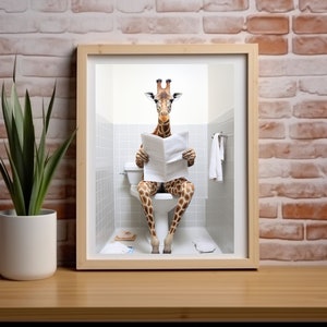 Giraffe Print, Funny Bathroom Decor, Giraffe in Toilet, Animal in toilet, Whimsy Animal Art, Kids Bathroom Art, Printable Digital Download