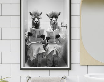 Alpaca Sitting on Toilet, Bathroom Humor, Funny Bathroom Print, Animal on toilet, Whimsy Animal Art, Kids Bathroom