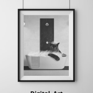 panther in a bathtub, Bathroom Humour, Funny Bathroom Print, Animal on toilet, Whimsy Animal Art, Kids Bathroom