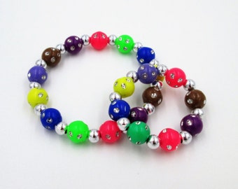Matching little girl and doll bracelets colorful disco beaded elastic jewelry accessory