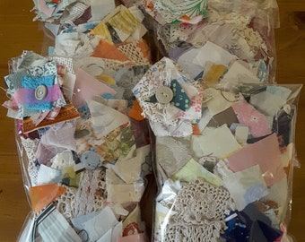 Large bundle bag of fabric scraps for clusters or tags.