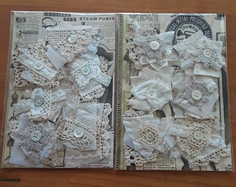 Vintage and antique fabric and lace clusters.  Pack of 6
