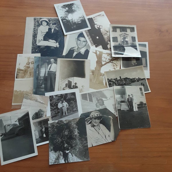 Pack of 20 original antique and vintage black and white photographs. MIxed sizes,mixed subjects.