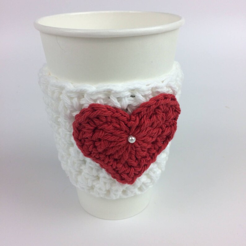 Crocheted Valentine Cup Cozy choose your colors image 3