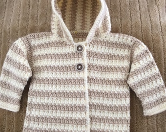 Crocheted Unisex Infant Hooded Sweater-Jacket