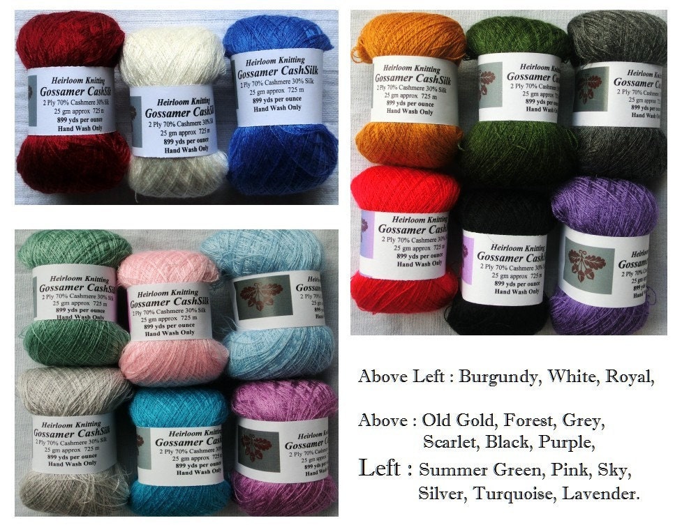 Gossamer CashSilk 2 Ply 899 yd/oz : 725m/25gm 15 Colours! ~Buy 4 get 5th free~