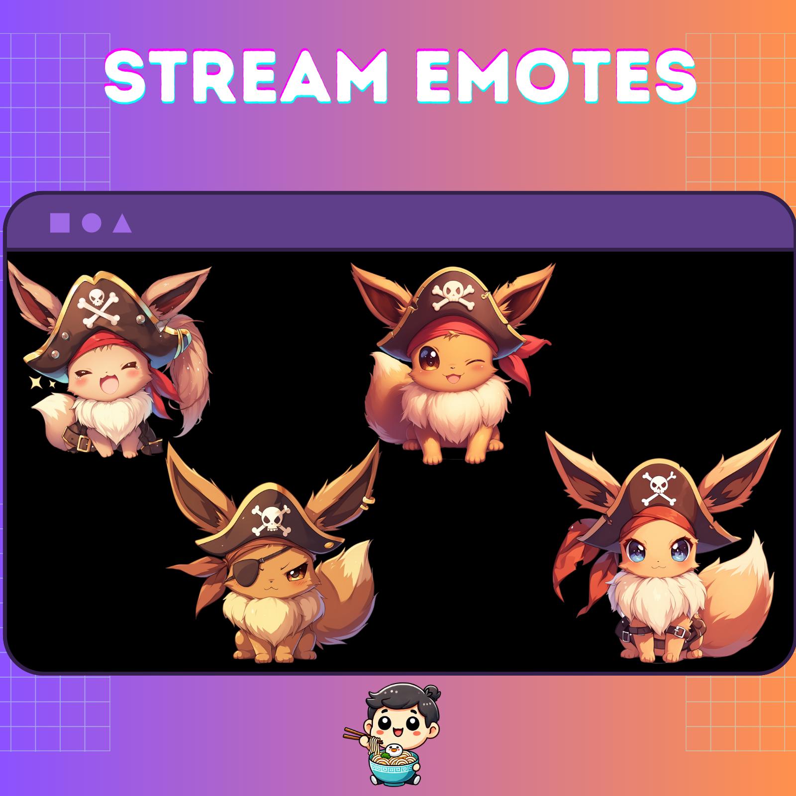 Pirate Eevee Twitch Emotes | Unique Pirate Emotes for Streamers | Custom Gamer Emotes