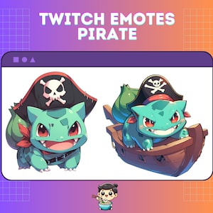 Pirate Bulbasaur Twitch Emotes | Unique Pirate Emotes for Streamers | Custom Gamer Emotes
