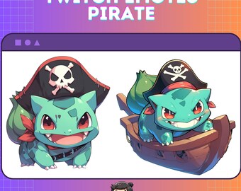 Pirate Bulbasaur Twitch Emotes | Unique Pirate Emotes for Streamers | Custom Gamer Emotes