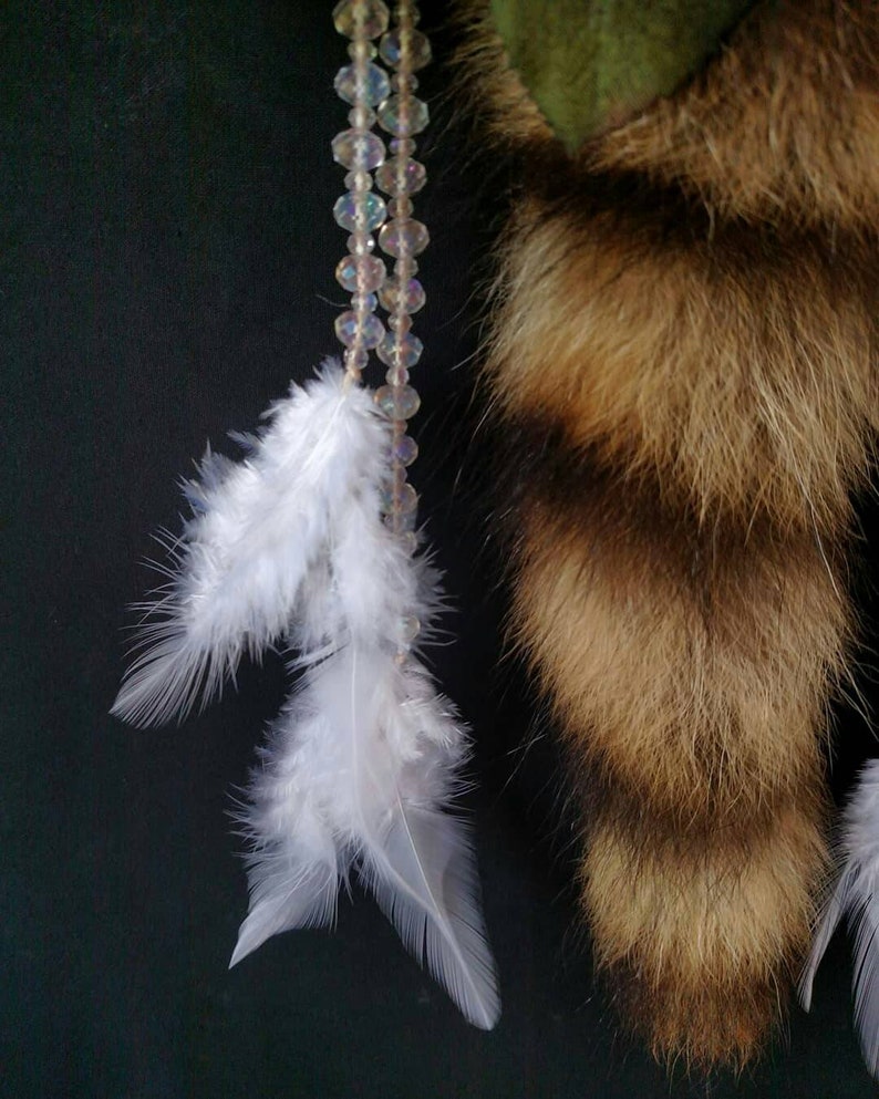 Pink Rose and Blonde Raccoon Tail Dreamcatcher