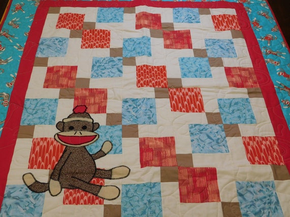 Sock Monkey Finished Quilt For Sale Crib 42 X 48 Etsy