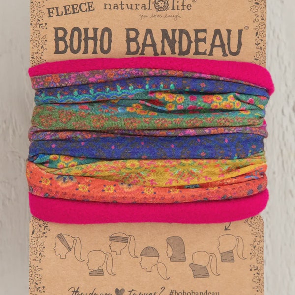 FLEECE BOHO BANDEAU headband - rainbow border