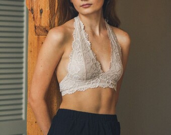 LINED LACE HALTER top bralette