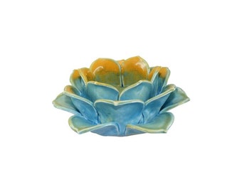 Blue & Gold Lotus Tea Light Holder