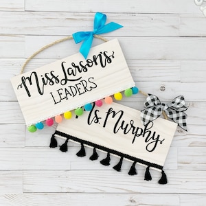 teacher name rainbow door sign, Teacher name sign rainbow personalized black white teacher gift, rainbow black white last name appreciation