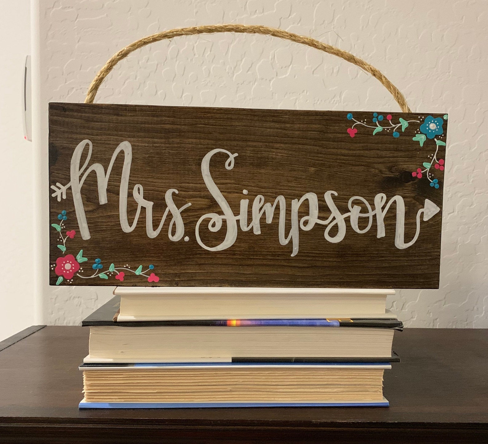 Teacher Name Sign Personalized Teacher Sign With Flowers Etsy