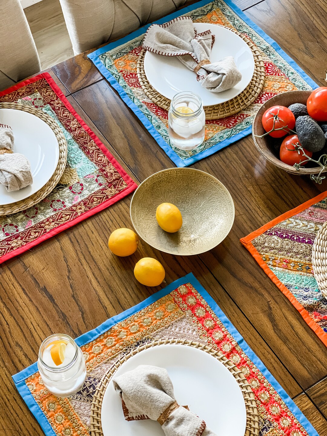 Fabric Embroidered Square Placemats set of 4 Etsy