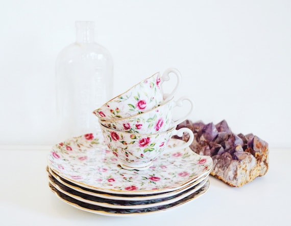 Vintage Tea Set / Vintage Chintz Set / Rose Pattern / Floral Print / Fine China / Boho decor