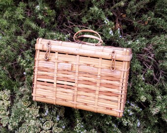 Vintage Wicker Picnic Basket / Vintage Japanese Bamboo / Vintage Woven Basket