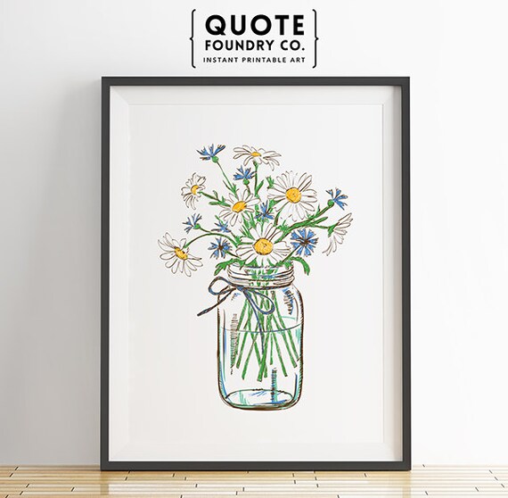 Beautiful Daisy Bouquet In Mason Jar Summer Floral Wall Art Etsy
