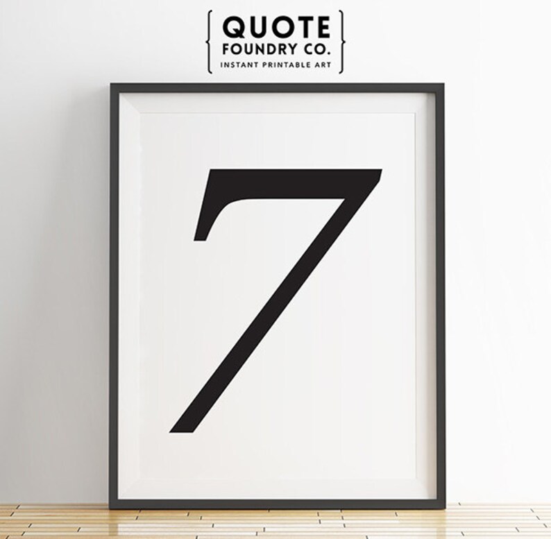 Lucky Number 7 Printable Numeric Design // Minimalist | Etsy