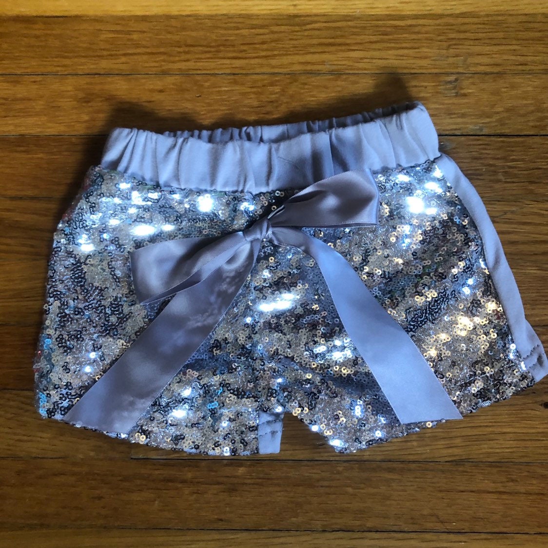 silver sparkly shorts