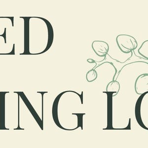 May include: A rectangular log book cover with a cream background featuring the dark green text MY SEED STARTING LOG on the left side and a delicate, light green line drawing of an orchid flower branch on the right side of the page.