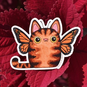 Monarch Kitterfly Vinyl Sticker, Butterfly Tabby Cat, Cute Kitty with Wings Decal image 1