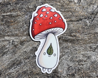 Red Spotted Mushroom Vinyl Sticker, Classic Woodland Amanita Decal