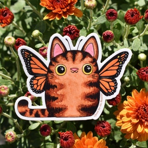 Monarch Kitterfly Vinyl Sticker, Butterfly Tabby Cat, Cute Kitty with Wings Decal image 3