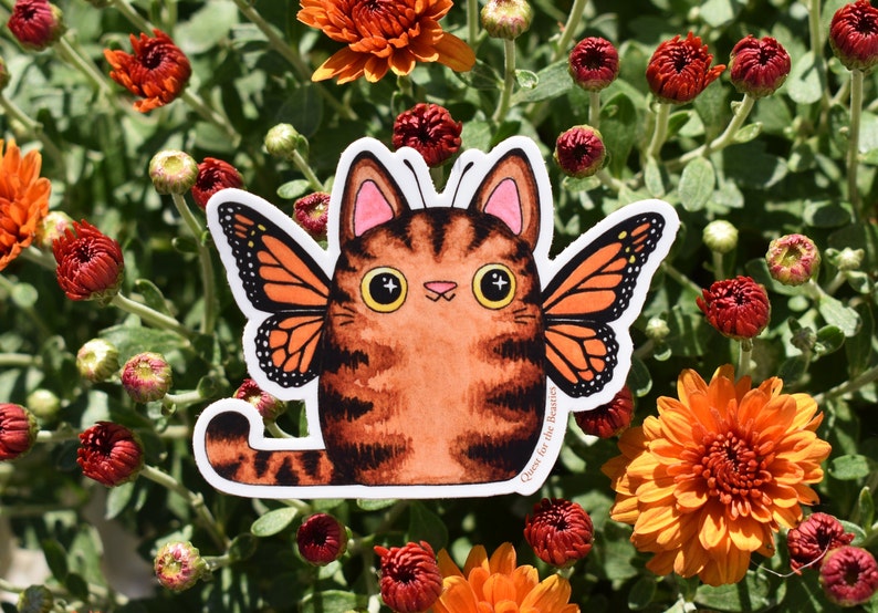 Monarch Kitterfly Vinyl Sticker, Butterfly Tabby Cat, Cute Kitty with Wings Decal image 3