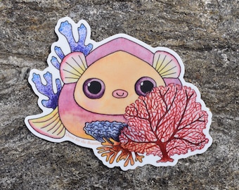 Coral Reef Fish Vinyl Sticker, White OR Clear, Shy Pink Tropical Fish Decal