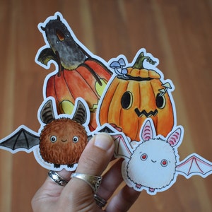 4 Pack Halloween Sticker Set, Bat and Pumpkin Vinyl Stickers image 1