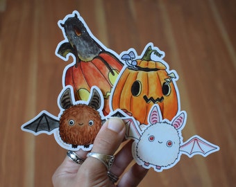 4 Pack Halloween Sticker Set, Bat and Pumpkin Vinyl Stickers