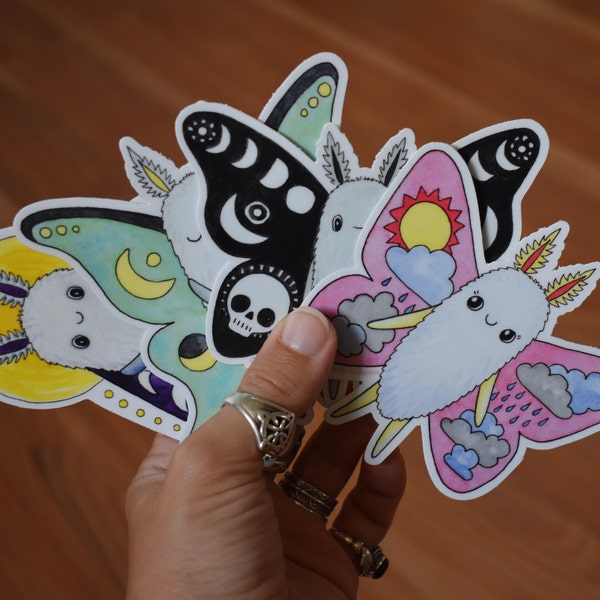 4 Pack Moth Sticker Set, Cute Assorted Moths Vinyl Stickers