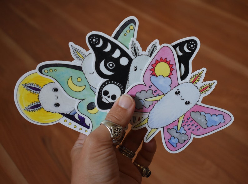 4 Pack Moth Sticker Set, Cute Assorted Moths Vinyl Stickers image 1