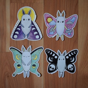 4 Pack Moth Sticker Set, Cute Assorted Moths Vinyl Stickers image 3