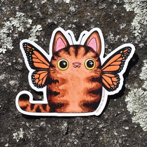 Monarch Kitterfly Vinyl Sticker, Butterfly Tabby Cat, Cute Kitty with Wings Decal image 4