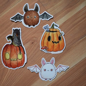 4 Pack Halloween Sticker Set, Bat and Pumpkin Vinyl Stickers image 2