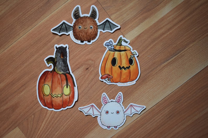 4 Pack Halloween Sticker Set, Bat and Pumpkin Vinyl Stickers image 2