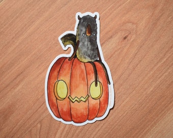 Monster & Pumpkin Halloween Vinyl Sticker, Jack-o-Lantern Spooky Sticker