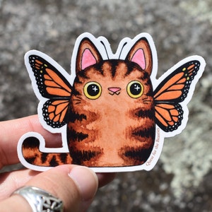 Monarch Kitterfly Vinyl Sticker, Butterfly Tabby Cat, Cute Kitty with Wings Decal image 2