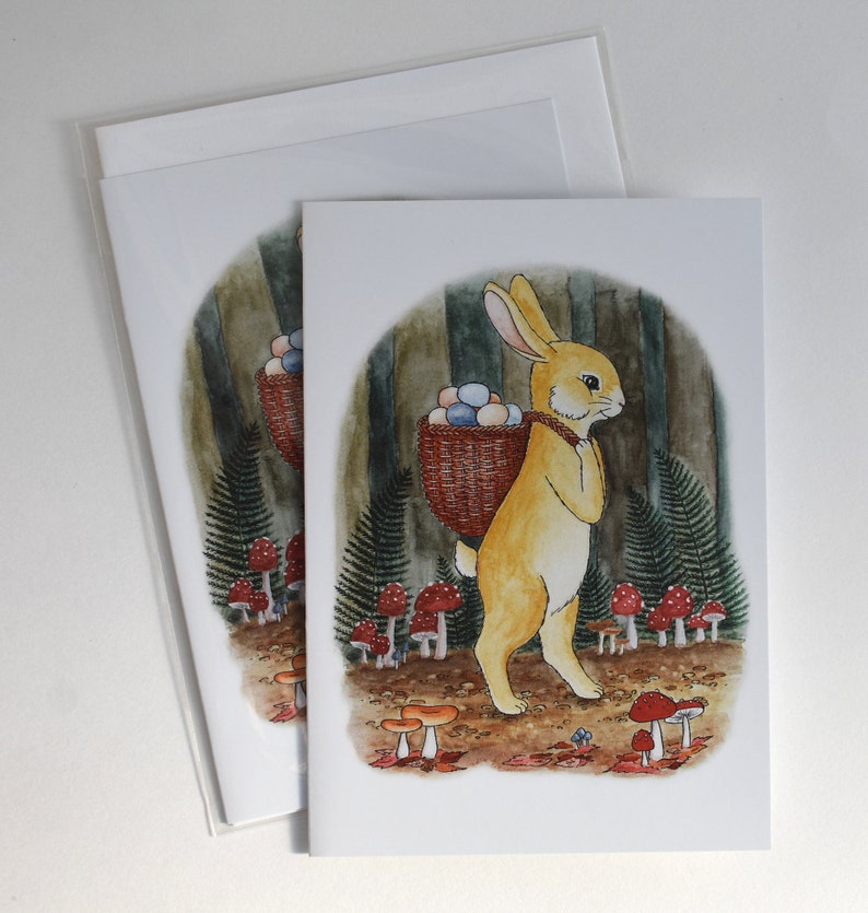 Woodland Easter Bunny Greeting Card, Non Religious Spring Rabbit with Mushrooms, Watercolor Illustration FREE U.S. SHIPPING image 6