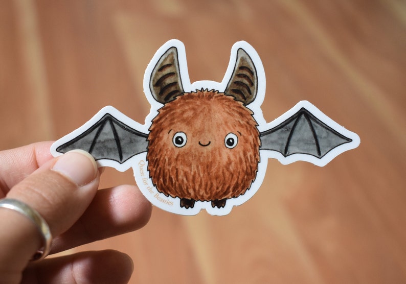Brown Bat Vinyl Sticker, Cute Halloween Sticker image 1