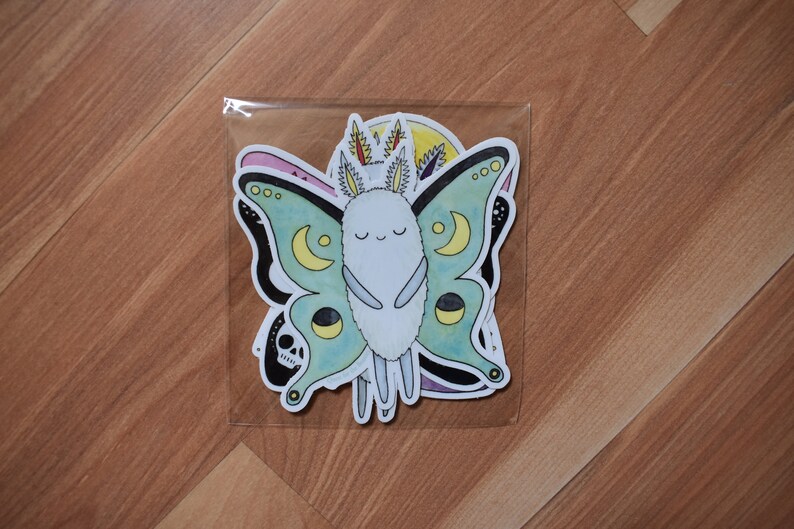 4 Pack Moth Sticker Set, Cute Assorted Moths Vinyl Stickers image 10