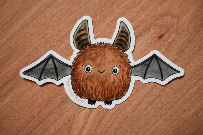 Brown Bat Vinyl Sticker, Cute Halloween Sticker image 2