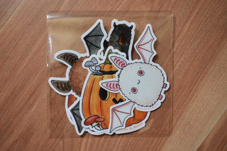 4 Pack Halloween Sticker Set, Bat and Pumpkin Vinyl Stickers image 10