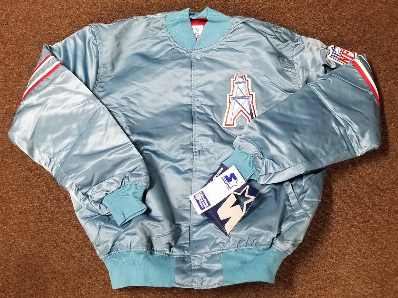 Blue and Red Starter Houston Oilers Hooded Jacket - Jackets Masters